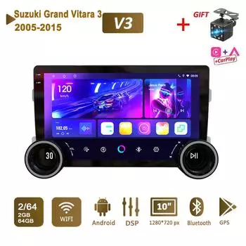 Android 2 Din 10-дюймовый автомобильный мультимедийный плеер с двумя большими сиськами для Suzuki Grand Vitara 3 2005-2015 головное устройство стерео GPS-навигация BT WIFI 2 + 64 ГБ