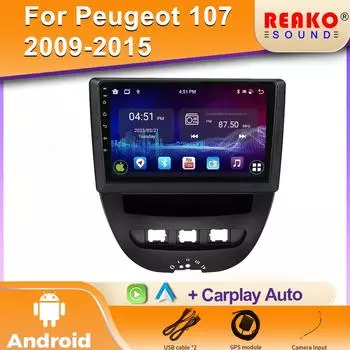 Android 2 Din автомобильный мультимедийный проигрыватель для Peugeot 107 Toyota Aygo Citroen C1 2005-2014 головное устройство стерео GPS навигация BT WIFI 4 core 1GB+32GB carplay