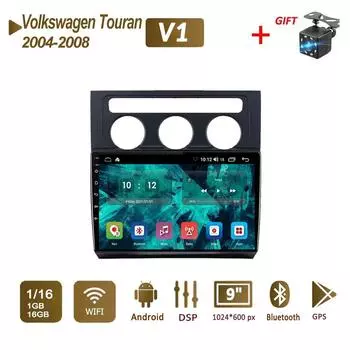Android 2 Din автомобильный радиоприемник мультимедийный видеоплеер для Volkswagen Touran 2004-2008 навигация GPS WIFI головное устройство 1 + 16 ГБ