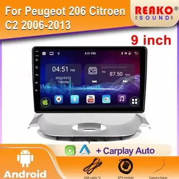 Android 2K автомобильное радио для Peugeot 206 Citroen C2 2006-2013 Мультимедийный Bluetooth-плеер Навигация 4G GPS Carplay стерео 4 core 1GB+32GB carplay