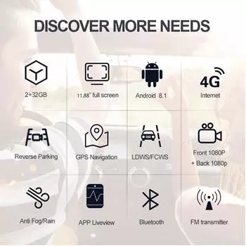 Android 8.1 WIFI Touch GPS DashCam Car DVR Dual Camera Video Auto ADAS Wide Angle Night Vison Parking none чёрный