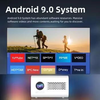 Android 9.0 Мини-проектор 720P Домашний кинотеатр с поддержкой WiFi6 150-дюймовый дисплей Тот же метод экрана UK Plug