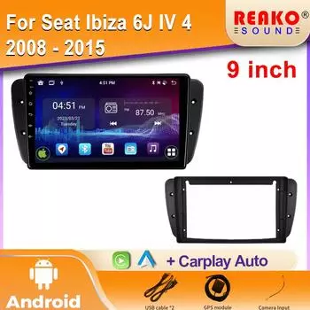 Android Auto Car Radio для Seat Ibiza 6J IV 4 2008 - 2015 Навигация GPS Carplay Мультимедийный Плеер Стерео 4G Wifi BT Cam 2din 4 core 1GB+32GB carplay