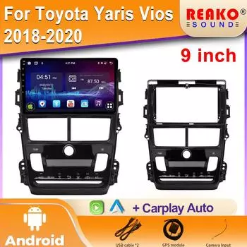 Android Auto для Toyota Vios Yaris 2018 2019 2020 Автомобильный радиоприемник Видеоплеер Головное устройство Мультимедиа Навигация GPS 5G WiFi 2Din DVD 4 core 1GB+32GB carplay