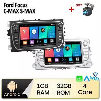 Android Авто Радио Автомобильный Мультимедийный Видеоплеер 2 DIN Для Ford Focus Mondeo C-MAX S-MAX Galaxy II Kuga 7 HD Экран MirrorLink GPS 1 + 32 ГБ чёрный
