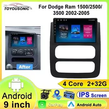 Android автомобильное радио для Dodge RAM 1500 2500 3500 2002 - 2005 GPS DVD беспроводной Carplay авто видеоплеер мультимедиа 2DIN 4-core 2GB+32GB