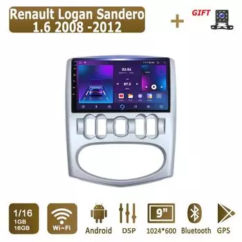 Android автомобильное радио для Renault Logan Sandero 1.6 2008 -2012 мультимедийный проигрыватель головное устройство стерео GPS навигация BT WIFI 1+16 ГБ 1+16GB