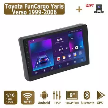Android автомобильное радио для Toyota FunCargo Yaris Verso 1999-2006 мультимедийный проигрыватель головное устройство стерео GPS навигация BT WIFI 1+16 ГБ 1+16GB