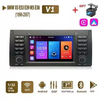 Android Авторадио для BMW X5 E53 E39 M5 E38 1996-2007 Carplay Автомобильный мультимедиа GPS 2din Авторадио 1+32 ГБ чёрный