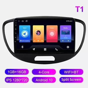 Android Car Radio для Hyundai Grand I10 2008-2012 Мультимедийный проигрыватель Головное устройство Стерео GPS Навигация BT WIFI 1+16 ГБ 1+16GB