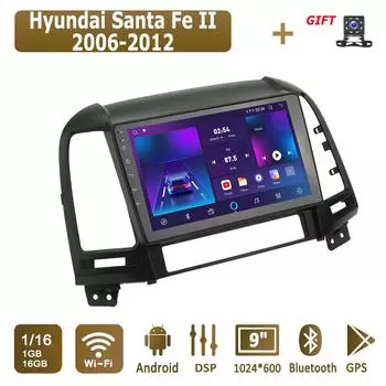 Android Car Radio для Hyundai Santa Fe II 2006-2012 Мультимедийный проигрыватель Головное устройство Стерео GPS Навигация BT WIFI 1+16 ГБ 1+16GB