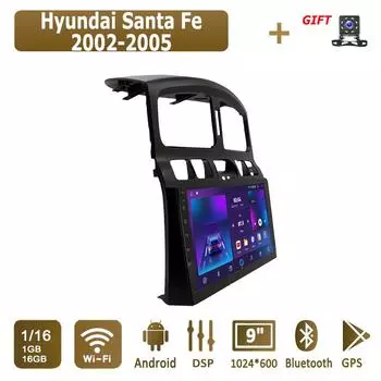 Android Car Radio для Hyundai Santa Fe 2002-2005 Мультимедийный проигрыватель Головное устройство Стерео GPS Навигация BT WIFI 1+16 ГБ 1+16GB