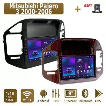 Android Car Radio для Mitsubishi Pajero 3 2000-2006 Мультимедийный проигрыватель Головное устройство Стерео GPS Навигация BT WIFI 1+16 ГБ 1+16GB чёрный