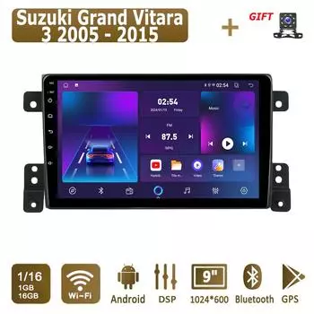 Android Car Radio для Suzuki Grand Vitara 3 2005 - 2015 Мультимедийный проигрыватель Головное устройство Стерео GPS Навигация BT WIFI 1+16 ГБ 1+16GB