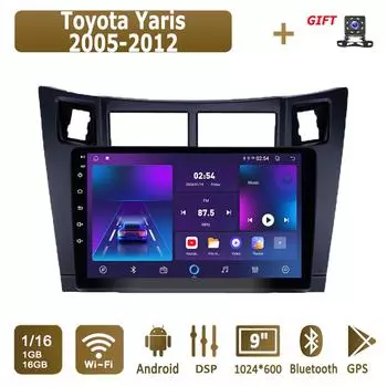 Android Car Radio для Toyota Yaris 2005-2012 Мультимедийный проигрыватель Головное устройство Стерео GPS Навигация BT WIFI 1+16 ГБ 1+16GB