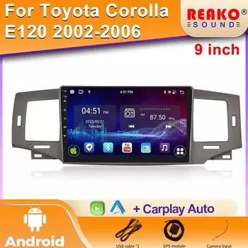 Android Car Radio Multimedia Player Navigation GPS для Toyota Corolla E130 E120 2000-2006 Carplay 2din Stereo Dvd 2 Din 4 core 1GB+32GB carplay