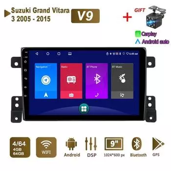 Android Car Radio Stereo для Suzuki Grand Vitara 3 2005 - 2015 GPS-навигация 2DIN 4-ядерный мультимедийный проигрыватель Carplay Autoradio 4+64 ГБ 1+16GB