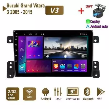 Android Car Radio Stereo для Suzuki Grand Vitara 3 2005 - 2015 GPS-навигация 2DIN 4-ядерный мультимедийный проигрыватель Carplay Autoradio 2+32 ГБ 1+16GB
