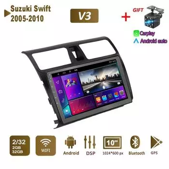 Android Car Radio Stereo для Suzuki Swift 2005-2010 GPS-навигация 2DIN 4-ядерный мультимедийный проигрыватель Carplay Autoradio 2+32 ГБ 1+16GB