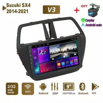 Android Car Radio Stereo для Suzuki SX4 2014-2021 GPS-навигация 2DIN 4-ядерный мультимедийный проигрыватель Carplay Autoradio 2+32 ГБ 1+16GB
