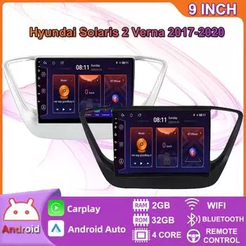 Android Carplay Auto для Hyundai Solaris 2 Verna 2017-2020 автомобильное радио Navigaion GPS мультимедийный видеоплеер 2din головное устройство 2 + 32 ГБ 2+32GB чёрный
