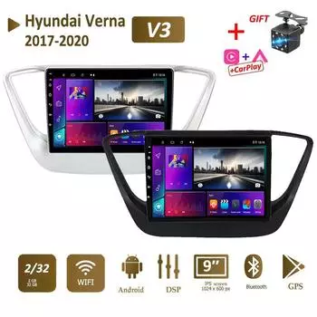 Android Carplay Auto для Hyundai Solaris 2 Verna 2017-2020 автомобильное радио Navigaion GPS мультимедийный видеоплеер 2din головное устройство 2 + 32 ГБ 1+16GB чёрный