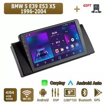 Android Carplay автомобильное радио для BMW 5 E39 E53 X5 1996-2004 мультимедийный проигрыватель головное устройство стерео GPS навигация BT WIFI 4+64 ГБ 1+16GB