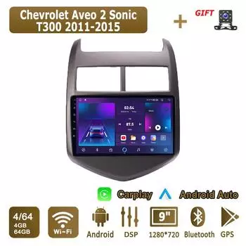 Android Carplay автомобильное радио для Chevrolet Aveo 2 Sonic T300 2011-2015 мультимедийный проигрыватель головное устройство стерео GPS навигация BT WIFI 4+64 ГБ 1+16GB