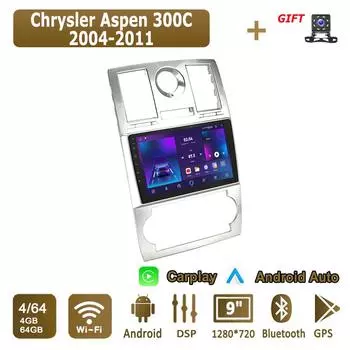 Android Carplay автомобильное радио для Chrysler Aspen 300C 2004-2011 мультимедийный проигрыватель головное устройство стерео GPS навигация BT WIFI 4+64 ГБ 1+16GB