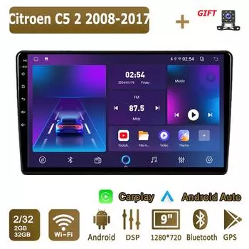 Android Carplay автомобильное радио для Citroen C5 2 2008-2017 мультимедийный проигрыватель головное устройство стерео GPS навигация BT WIFI 2+32 ГБ 1+16GB