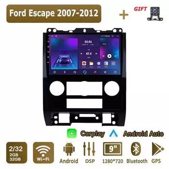 Android Carplay автомобильное радио для Ford Escape 2007-2012 мультимедийный проигрыватель головное устройство стерео GPS навигация BT WIFI 2+32 ГБ 1+16GB