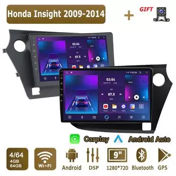 Android Carplay автомобильное радио для Honda Insight 2009-2014 мультимедийный проигрыватель головное устройство стерео GPS навигация BT WIFI 4+64 ГБ 1+16GB,LHD