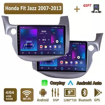 Android Carplay автомобильное радио для Honda Fit Jazz 2007-2013 мультимедийный проигрыватель головное устройство стерео GPS навигация BT WIFI 4+64 ГБ 1+16GB,RHD