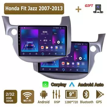 Android Carplay автомобильное радио для Honda Fit Jazz 2007-2013 мультимедийный проигрыватель головное устройство стерео GPS навигация BT WIFI 2+32 ГБ 1+16GB,LHD