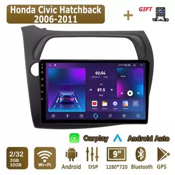 Android Carplay автомобильное радио для Honda Civic Hatchback 2006-2011 мультимедийный проигрыватель головное устройство стерео GPS навигация BT WIFI 2+32 ГБ 1+16GB