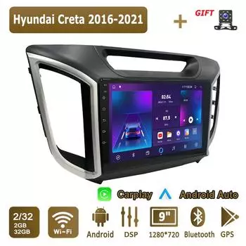 Android Carplay автомобильное радио для Hyundai Creta 2016-2021 мультимедийный проигрыватель головное устройство стерео GPS навигация BT WIFI 2+32 ГБ 1+16GB