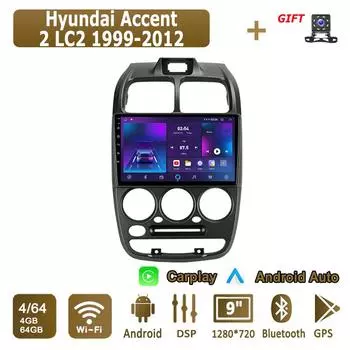 Android Carplay автомобильное радио для Hyundai Accent 2 LC2 1999-2012 мультимедийный проигрыватель головное устройство стерео GPS навигация BT WIFI 4+64 ГБ 1+16GB