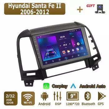 Android Carplay автомобильное радио для Hyundai Santa Fe II 2006-2012 мультимедийный проигрыватель головное устройство стерео GPS навигация BT WIFI 2+32 ГБ 1+16GB