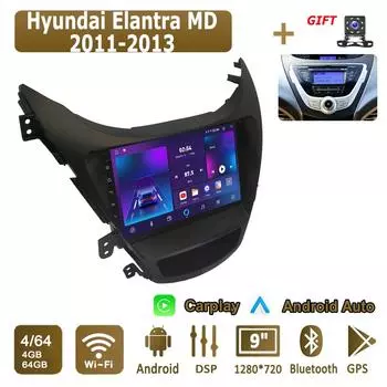 Android Carplay автомобильное радио для Hyundai Elantra MD 2011-2013 мультимедийный проигрыватель головное устройство стерео GPS навигация BT WIFI 4+64 ГБ 1+16GB