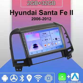 Android Carplay автомобильное радио для Hyundai Santa Fe II 2006-2012 мультимедийный проигрыватель головное устройство стерео GPS навигация BT WIFI 2+32 ГБ 1+16GB