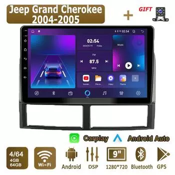 Android Carplay автомобильное радио для Jeep Grand Cherokee 2004-2005 мультимедийный проигрыватель головное устройство стерео GPS навигация BT WIFI 4+64 ГБ 1+16GB