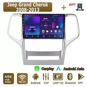 Android Carplay автомобильное радио для Jeep Grand Cherok 2008-2013 мультимедийный проигрыватель головное устройство стерео GPS навигация BT WIFI 4+64 ГБ 1+16GB