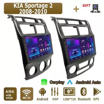 Android Carplay автомобильное радио для KIA Sportage 2 2008-2010 мультимедийный проигрыватель головное устройство стерео GPS навигация BT WIFI 4+64 ГБ 1+16GB,B