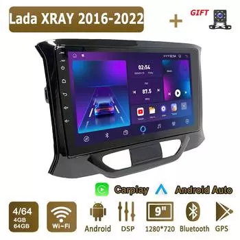 Android Carplay автомобильное радио для Lada XRAY 2016-2022 мультимедийный проигрыватель головное устройство стерео GPS навигация BT WIFI 4+64 ГБ 1+16GB