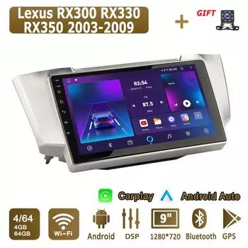 Android Carplay автомобильное радио для Lexus RX300 RX330 RX350 2003-2009 мультимедийный проигрыватель головное устройство стерео GPS навигация BT WIFI 4+64 ГБ 1+16GB