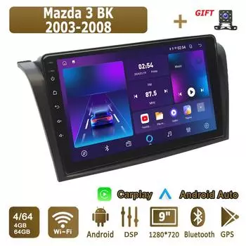 Android Carplay автомобильное радио для Mazda 3 BK 2003-2008 мультимедийный проигрыватель головное устройство стерео GPS навигация BT WIFI 4+64 ГБ 1+16GB