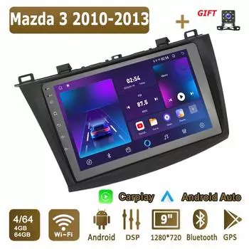 Android Carplay автомобильное радио для Mazda 3 2010-2013 мультимедийный проигрыватель головное устройство стерео GPS навигация BT WIFI 4+64 ГБ 1+16GB
