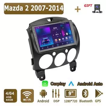 Android Carplay автомобильное радио для Mazda 2 2007-2014 мультимедийный проигрыватель головное устройство стерео GPS навигация BT WIFI 4+64 ГБ 1+16GB