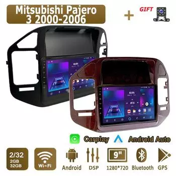 Android Carplay автомобильное радио для Mitsubishi Pajero 3 2000-2006 мультимедийный проигрыватель головное устройство стерео GPS навигация BT WIFI 2+32 ГБ 1+16GB чёрный