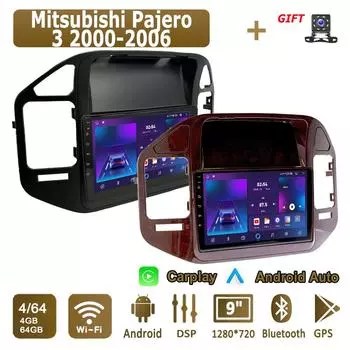 Android Carplay автомобильное радио для Mitsubishi Pajero 3 2000-2006 мультимедийный проигрыватель головное устройство стерео GPS навигация BT WIFI 4+64 ГБ 1+16GB чёрный